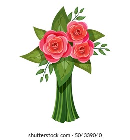 Pink roses bouquet flowers icon. Cartoon illustration of pink roses bouquet flowers vector icon for web