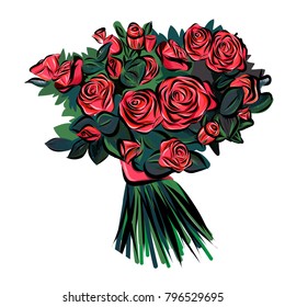Pink roses bouquet isolated on white background. Vector illustration.