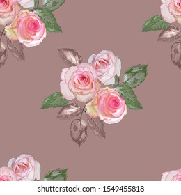 Pink roses bouquet seamless pattern vector illustration