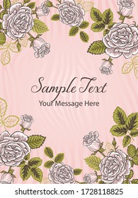 Pink Roses Bouquet Vector Frame Card Template