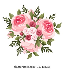 Pink roses bouquet. Vector illustration.