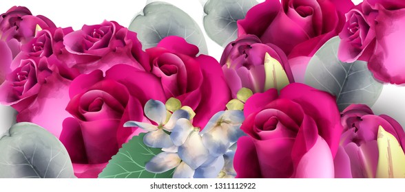 Pink roses bouquet Vector watercolor. Floral background. Beautiful spring floral designs
