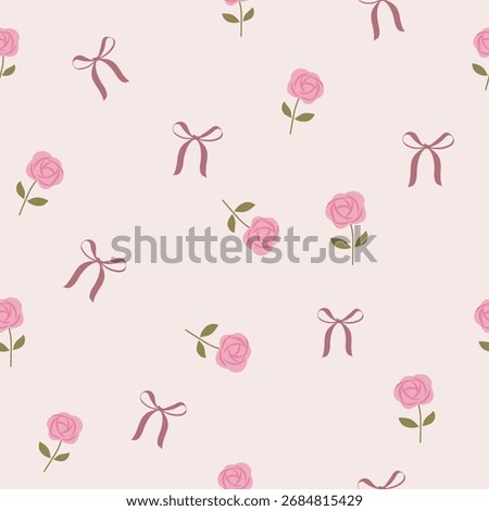 pink roses and bows seamless pattern , vector , illustration