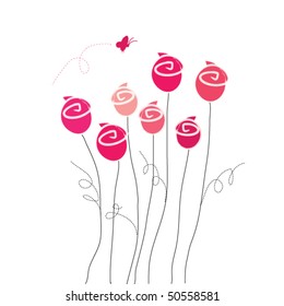 Pink roses and butterfly
