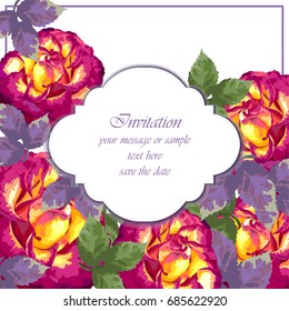 Pink roses card Vector. delicate summer card. Springtime fresh natural composition