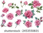 Pink Roses Clipart, Roses bouquet, Printable Watercolor clipart