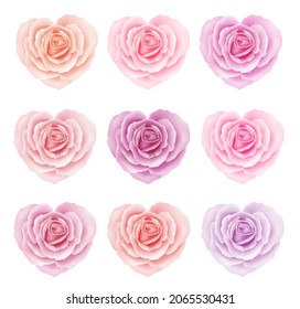 Pink Roses Clipart, Valentine Clip Art, set rose heart shape