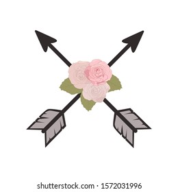 pink roses and crossed arrows, vector