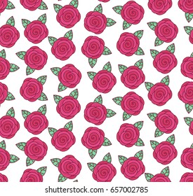 Pink roses doodle floral flower seamless vector pattern