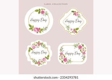 pink roses floral labels design