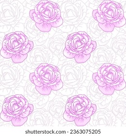 Rosas rosas rosas de color floral sin soldadura para papel textil o papel pintado. Fondo vectorial.