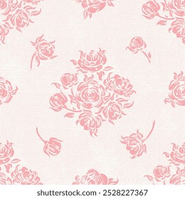 Rosas Rosa. Padrão de vetor sem emenda de flor. Flores e Folhas de Rosa. Fundo floral monocromático vintage.