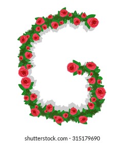 Pink Roses font letter G, Isolated on white background.vector illustration