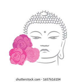 Pink roses in front of Buddha head, vector