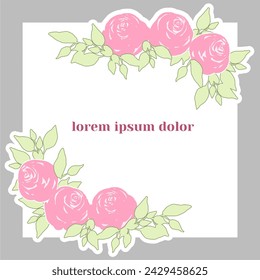 
Rosas rosas y hojas verdes Vector Marco cuadrado. Ilustración simple.
