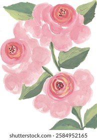 Pink Roses hand drawn Watercolor Painting