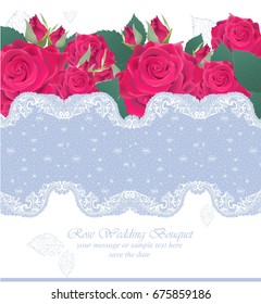 Pink roses lace card Vector. delicate summer card. Springtime fresh natural composition