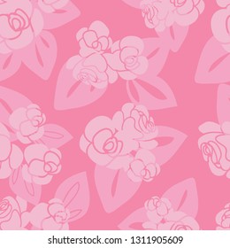 Pink Roses & Leaves Seamless Vector Pattern. Perfect for wallpaper, fabric, scrapbooking projects