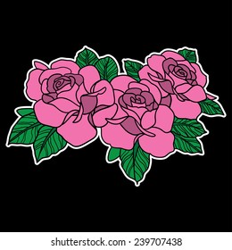 Pink roses on black background. Vector illustration