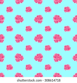 Pink roses on Blue background.Seamless pattern.