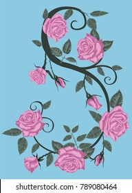 Pink roses on blue  - vector design element