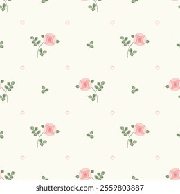 Pink roses with a on a light background. Vector seamless pattern