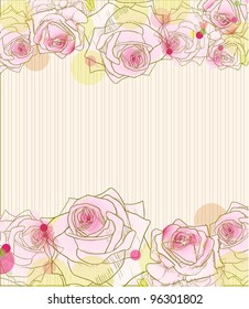 Pink roses on stripy background.