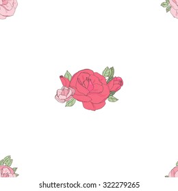 Pink roses on the white background. Seamless illustration.
