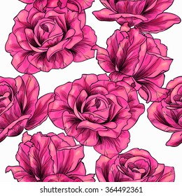 Pink roses on a white background.Vector seamless pattern 