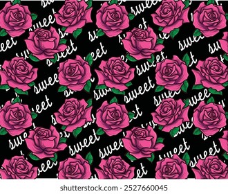 Pink roses over “sweet” saying print