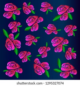 Pink roses pattern on dark blue background.