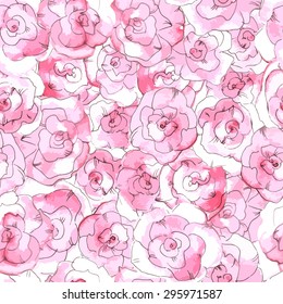 pink roses pattern watercolor vector background