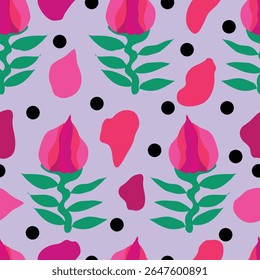 roses roses avec pétales et pois motif harmonieux