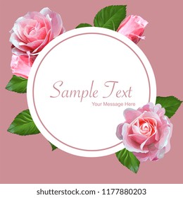 Pink Roses Round Vector Frame Template