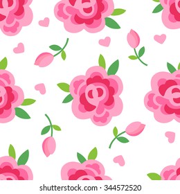 Pink roses seamless background, vector illustration