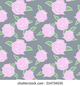 Pink Roses seamless patern. Flowers in pastel colours. Vector flower ornament