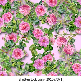 Pink roses seamless pattern on a pink background vector