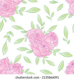 rosafarbene Rosen, nahtloses Muster auf weißem Hintergrund. Vektorgrafik.