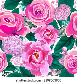 Pink roses seamless pattern. Vector illustration