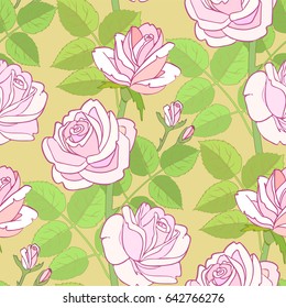 Pink roses seamless pattern in vintage style.