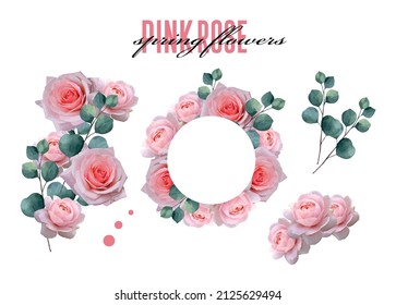 pink roses set vector. spring gentle roses. spring flowers icons