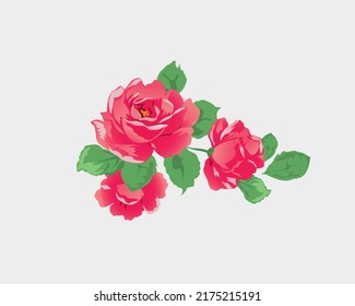 Pink roses symbolize grace admiration gratitude comfort and joy. Botanic composition for wedding or greeting card. branch of flowers - abstraction roses, hydrangea, illustration