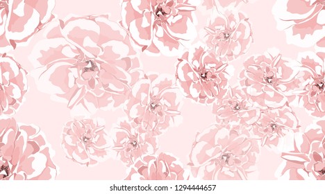 Pink Roses, Watercolor Floral Pattern, Vintage Flowers. Seamless Peony, Wedding Card Invitation Template, Print. Elegant Rustic Roses Drawn in Watercolor Style. Spring or Summer Floral Pastel Texture.