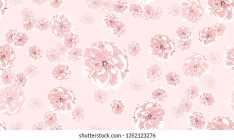 Pink Roses, Watercolor Floral Pattern, Vintage Flowers. Seamless Peony, Wedding Card Invitation Template, Print. Elegant Rustic Roses Drawn in Watercolor Style. Spring or Summer Floral Pastel Texture.