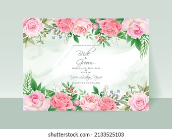 Pink Roses wedding invitation card set