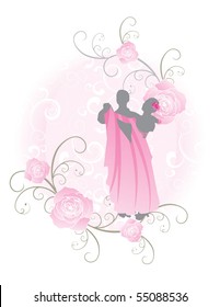 pink roses young couple dancers cool vector