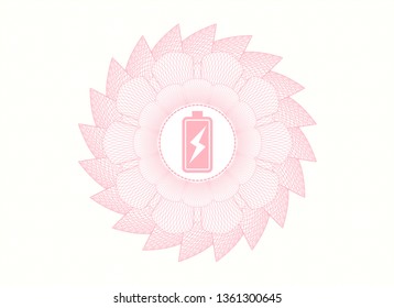 Pink rosette. Linear Illustration with battery charging icon inside