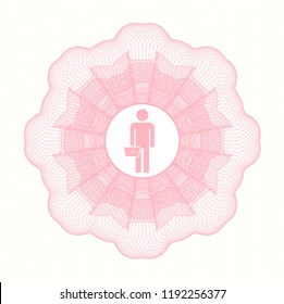 Pink rosette. Linear Illustration with businessman holding briefcase icon inside