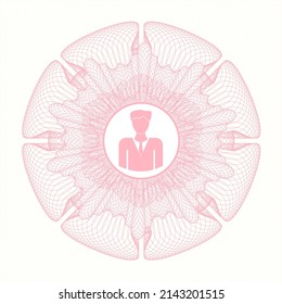 rosafarbene Rosette. Lineare Illustration. mit der Business-Man-Icon im Inneren