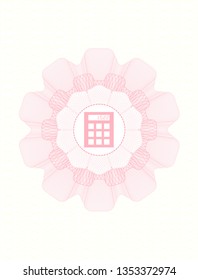 Pink rosette. Linear Illustration with calculator icon inside